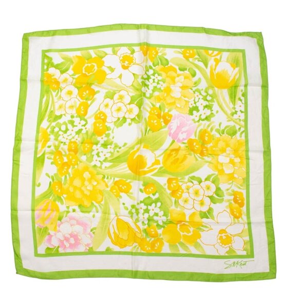 Vintage Avon Floral Scarf Square Hand-Rolled Edge SMKent Design 100% Acetate Jap - Picture 2 of 6